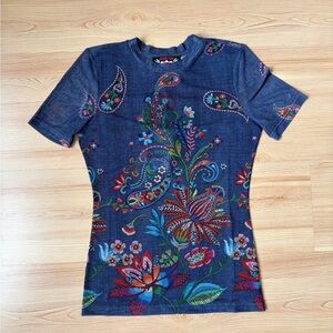 NWT Johnny Was Eleanor Mesh T-shirt, Carlie, XS